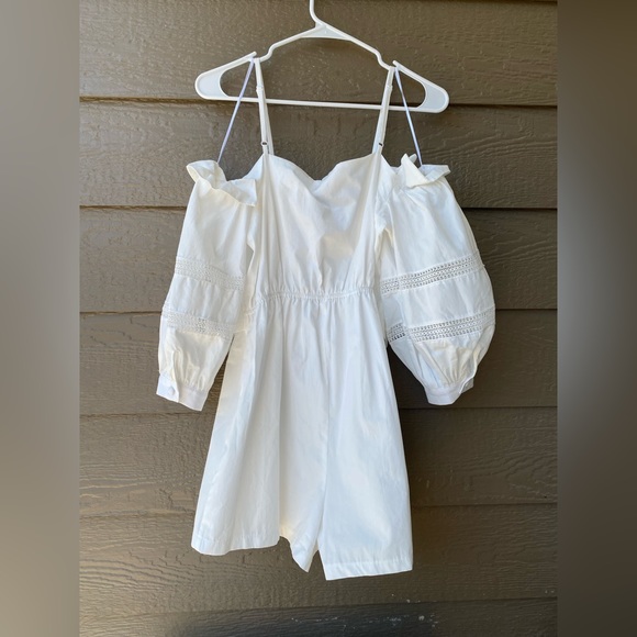 RIVER ISLAND Women Belted Could Shoulder Romper White 3/4 Sleeve, size 8 - Picture 9 of 16